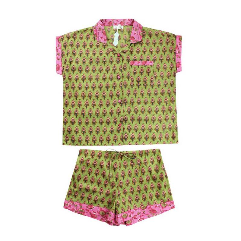 Powell Craft Lime Green Small Block with Pink Trim Short PJs SPJ456S front