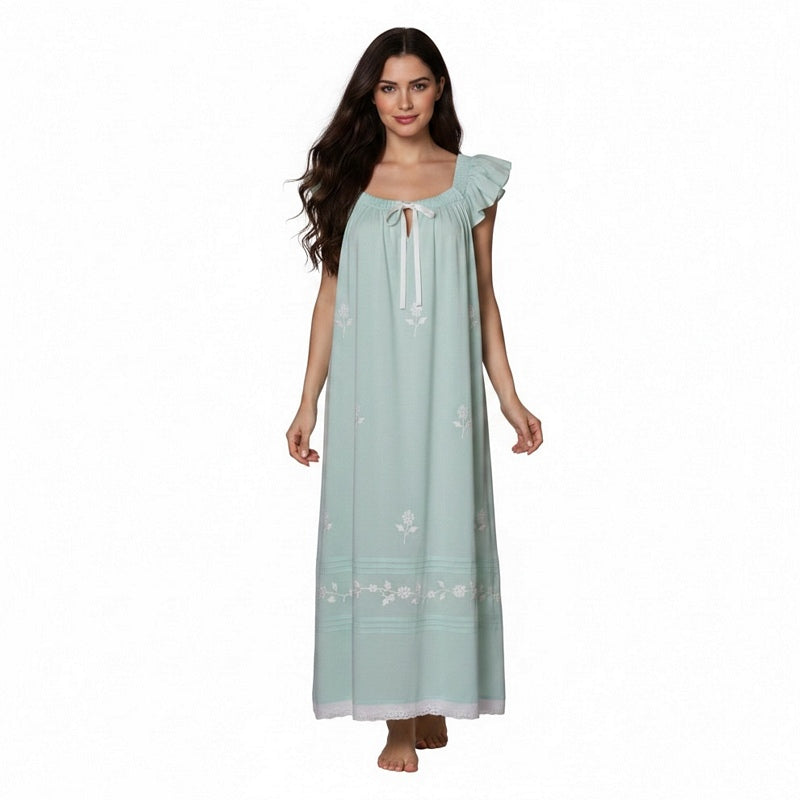Powell Craft Margo Nightdress Capped Sleeves Pale Green SN207GR on model front