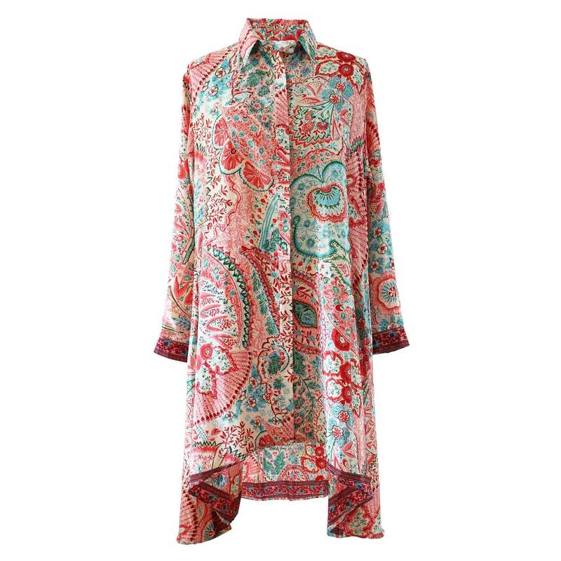 Powell Craft Mila Long Sleeve Shirt Dress Floral One Size NSDQ730 front