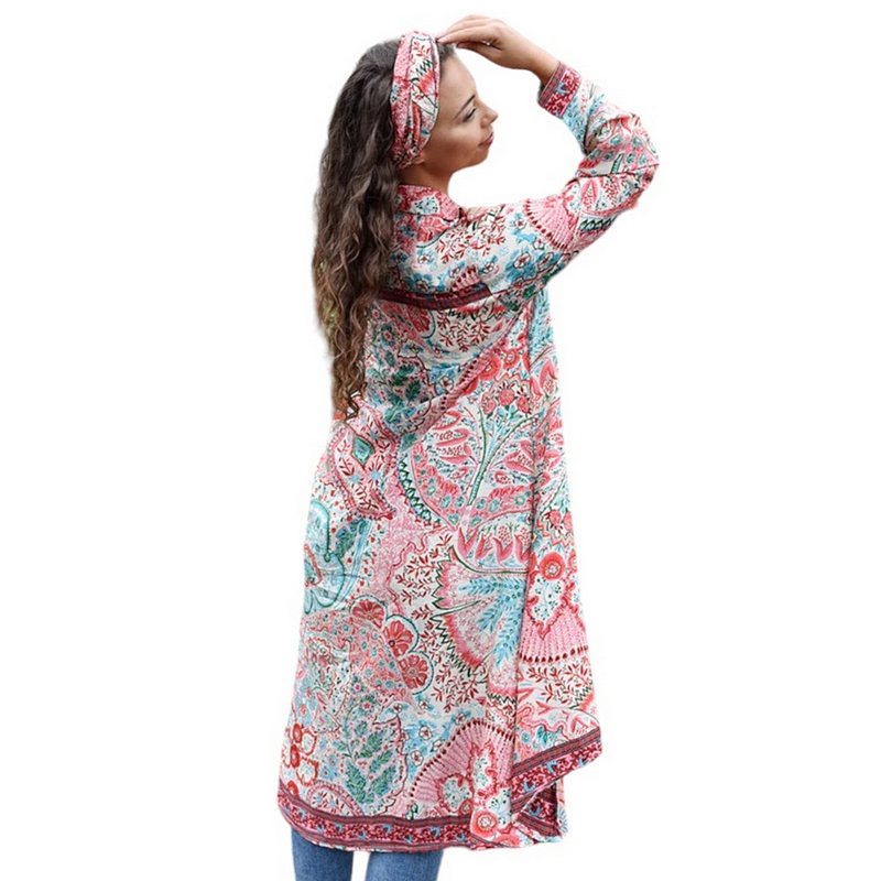 Powell Craft Mila Long Sleeve Shirt Dress Floral One Size NSDQ730 on model rear
