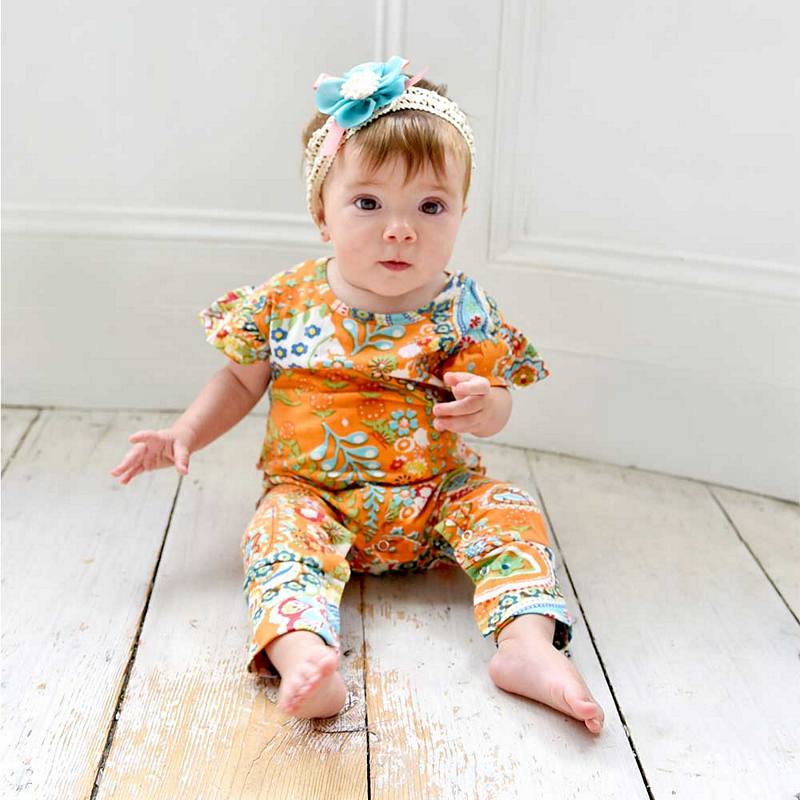 Powell Craft Orange Paisley Short Sleeve Jumpsuit JS8412 on model 1