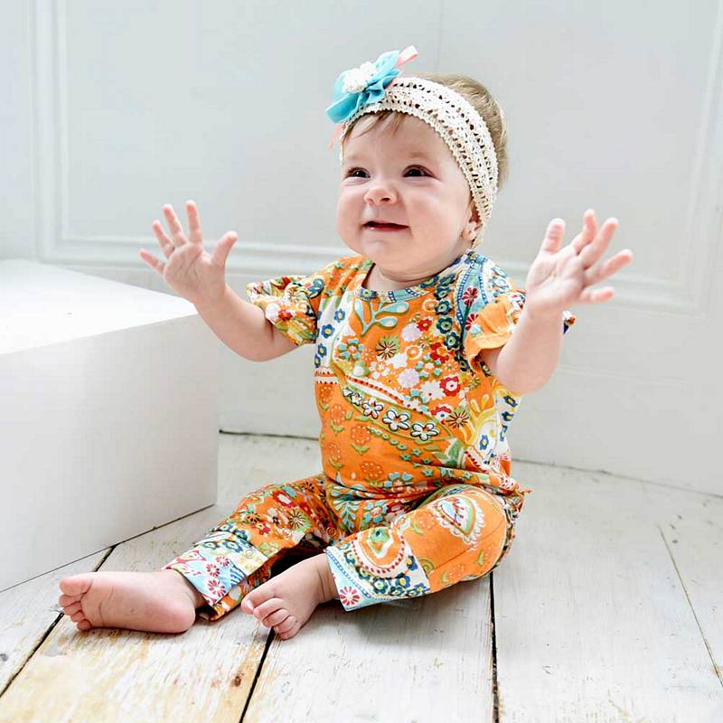 Powell Craft Orange Paisley Short Sleeve Jumpsuit JS8412 on model 3