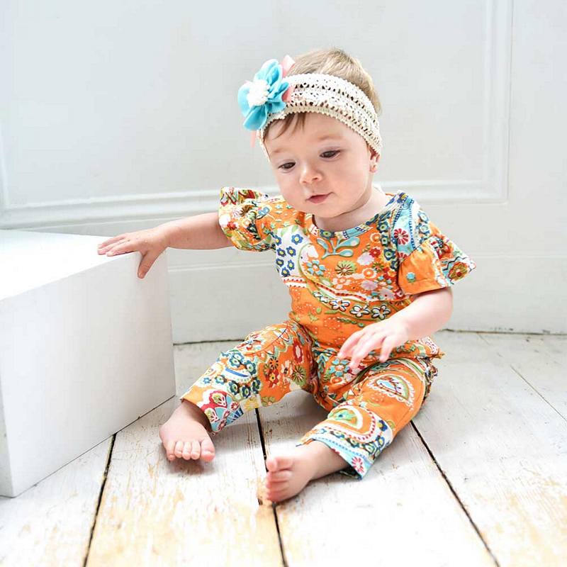 Powell Craft Orange Paisley Short Sleeve Jumpsuit JS8412 on model 4