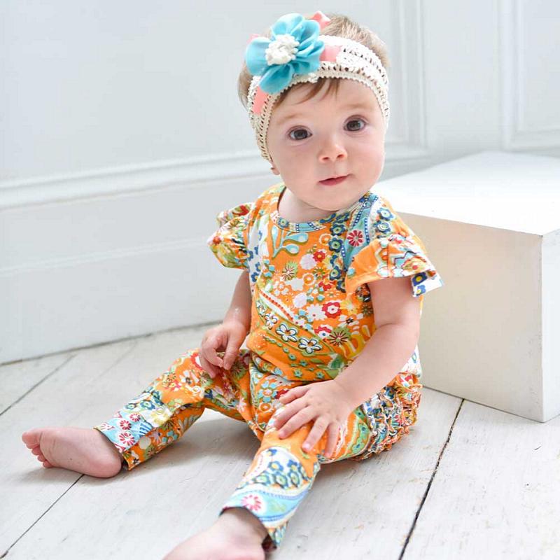 Powell Craft Orange Paisley Short Sleeve Jumpsuit JS8412 on model 5