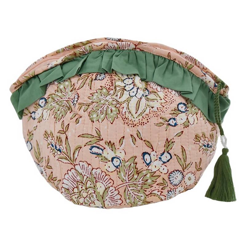 Powell Craft Peach and Green Print Balloon Wash Bag QWBB451 front