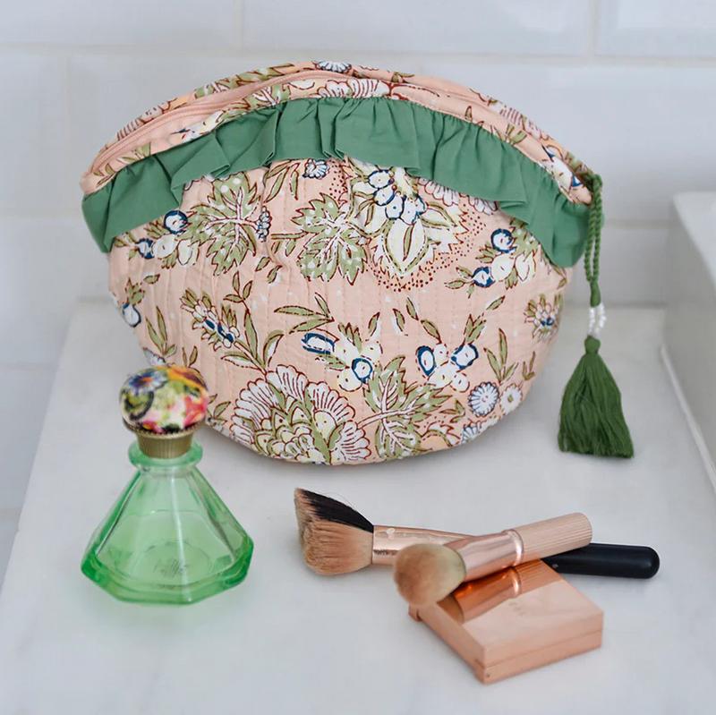 Powell Craft Peach and Green Print Balloon Wash Bag QWBB451 lifestyle