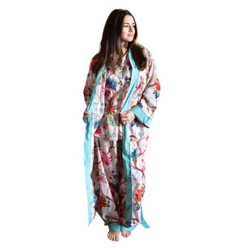 Powell Craft Pink Exotic Flower Ladies Dressing Gown DG17 on model main