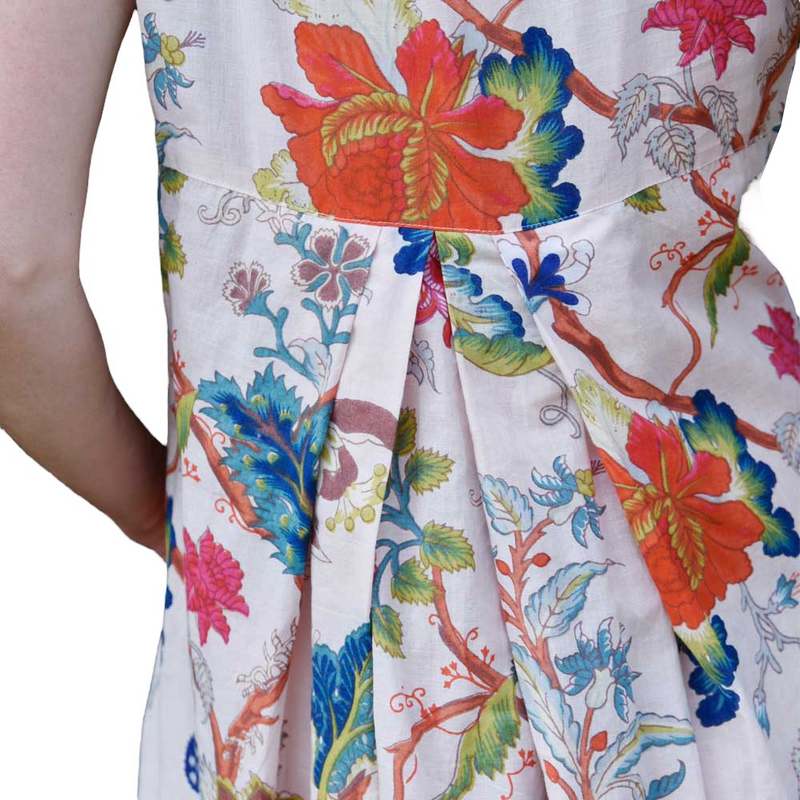 Powell Craft Pink Exotic Flower V-neck Cotton Dress DRB17 on model back detail