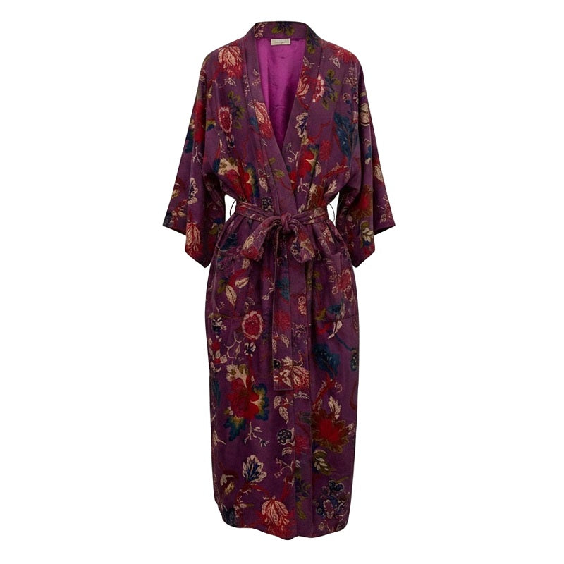Powell Craft Purple Velvet Floral Dressing Gown VDG870 front