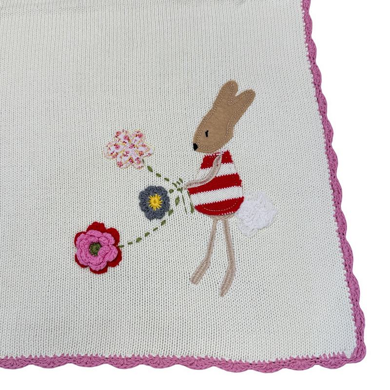 Powell Craft Rabbit Pram Wrap Blanket HKRO detail 1