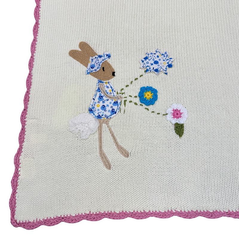Powell Craft Rabbit Pram Wrap Blanket HKRO detail 2