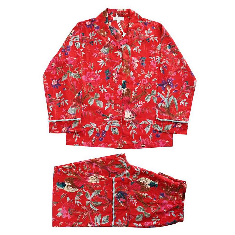 Powell Craft Red Exotic Bird Ladies Pyjamas SN414 front folded