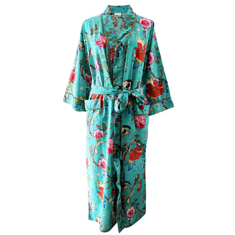 Powell Craft Teal Exotic Bird Dressing Gown DG415 main