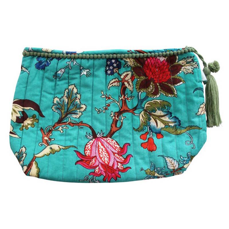 Powell Craft Teal Exotic Birds Large Wash Bag QWB415 front