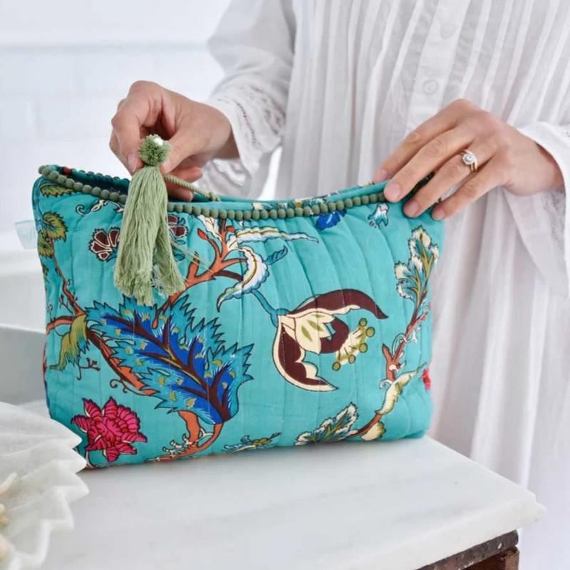 Powell Craft Teal Exotic Birds Large Wash Bag QWB415 lifestyle