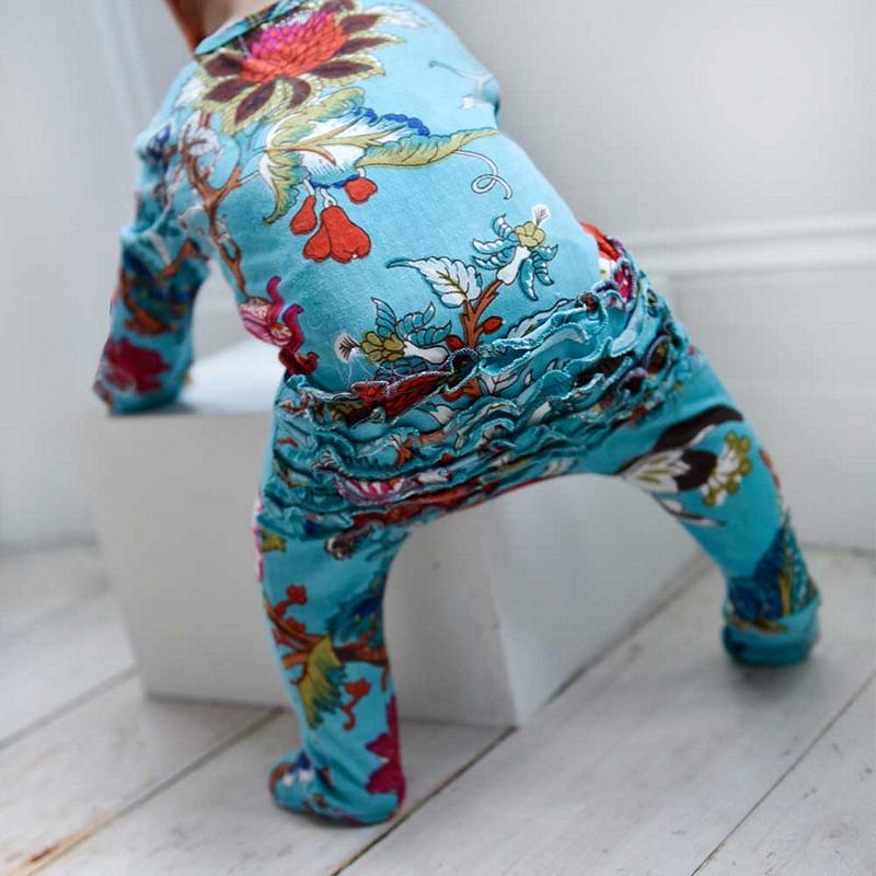 Teal Exotic Flower Baby Jumpsuit With Zip