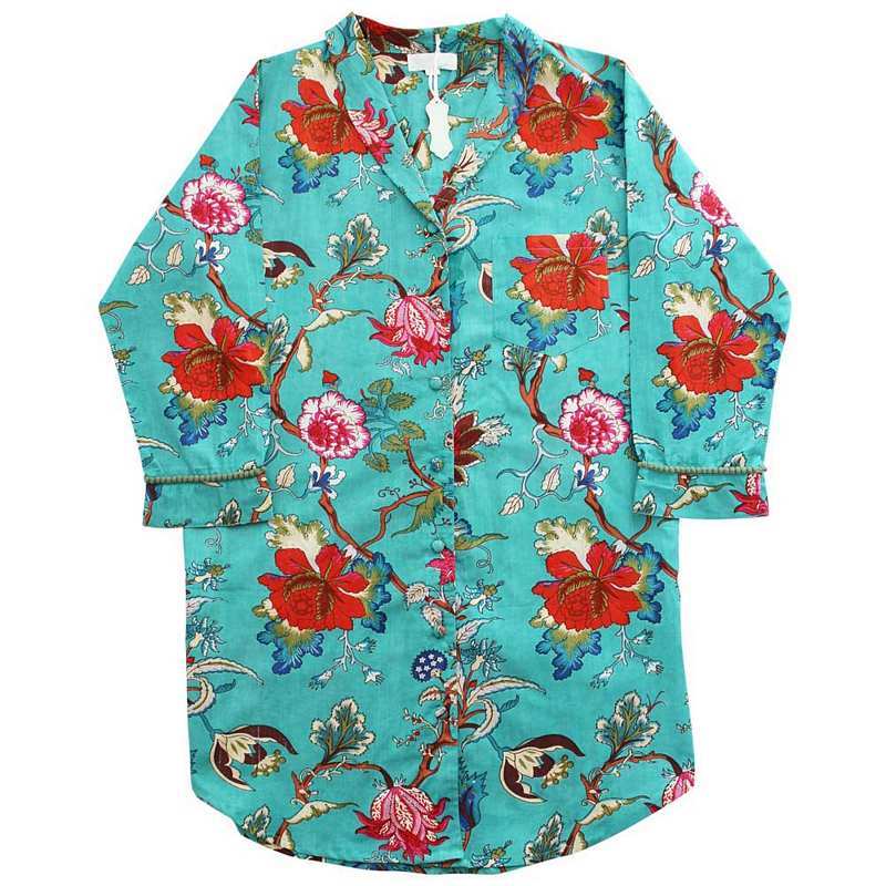 Powell Craft Teal Exotic Flower Ladies Nightshirt NS415 main