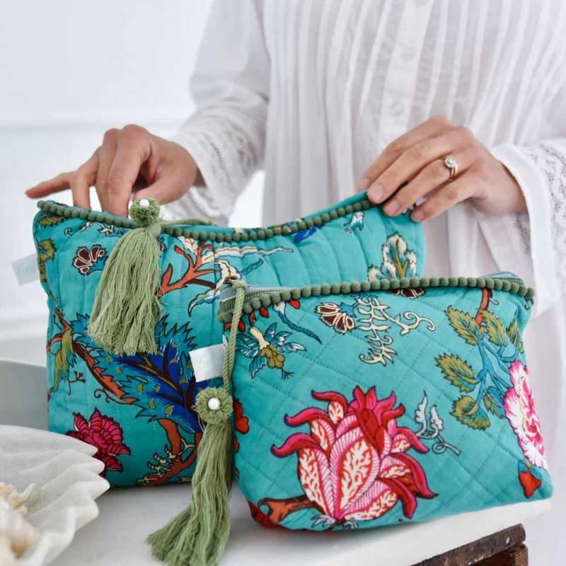 Powell Craft Teal Exotic Flower Make Up Bag QMB415 lifestyle