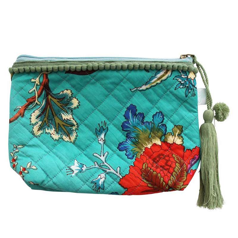 Powell Craft Teal Exotic Flower Make Up Bag QMB415 main
