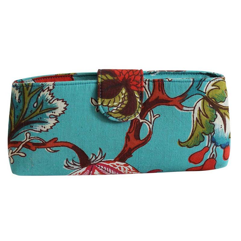 Powell Craft Teal Exotic Flower Padded Glasses Case GC415 front