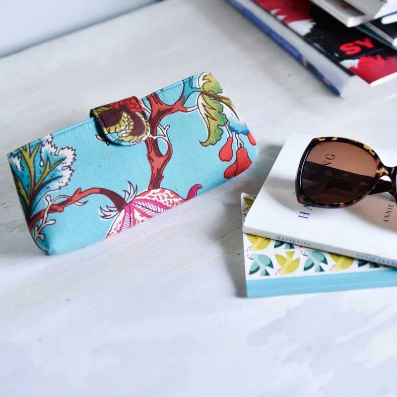 Powell Craft Teal Exotic Flower Padded Glasses Case GC415 lifestyle