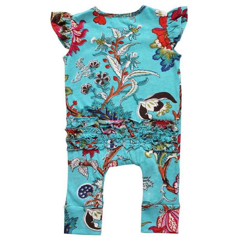 Powell Craft Teal Exotic Flower Short Sleeve Jumpsuit JS8415 back