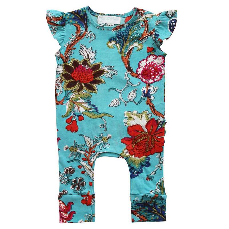 Powell Craft Teal Exotic Flower Short Sleeve Jumpsuit JS8415 front