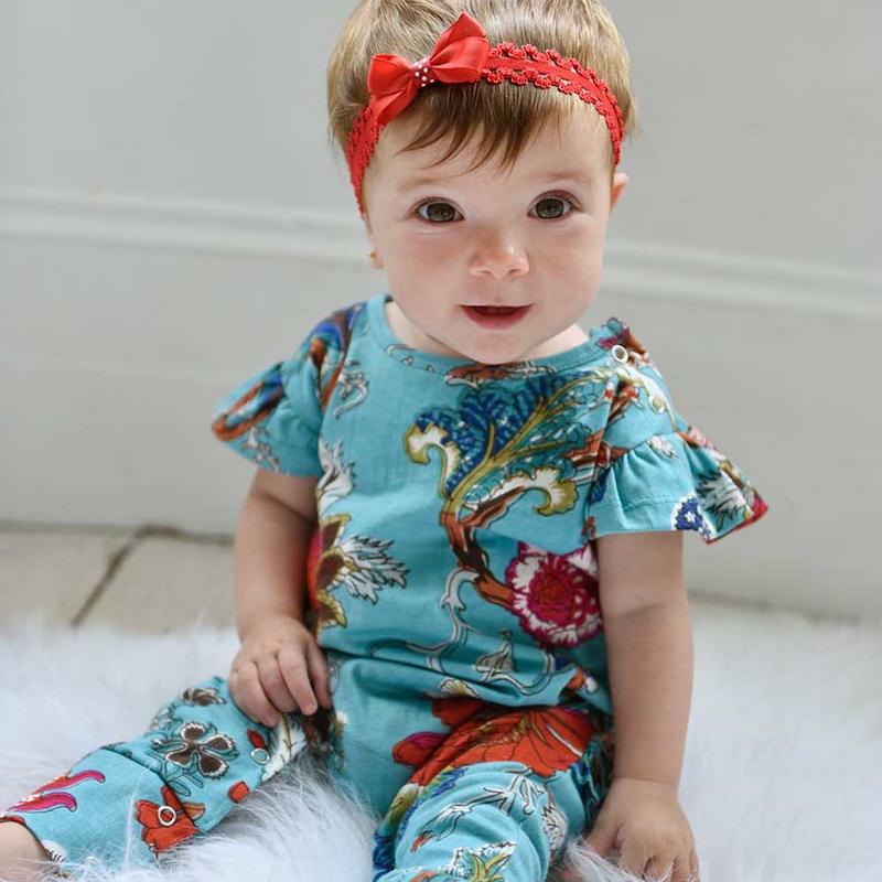 Powell Craft Teal Exotic Flower Short Sleeve Jumpsuit JS8415 model 2