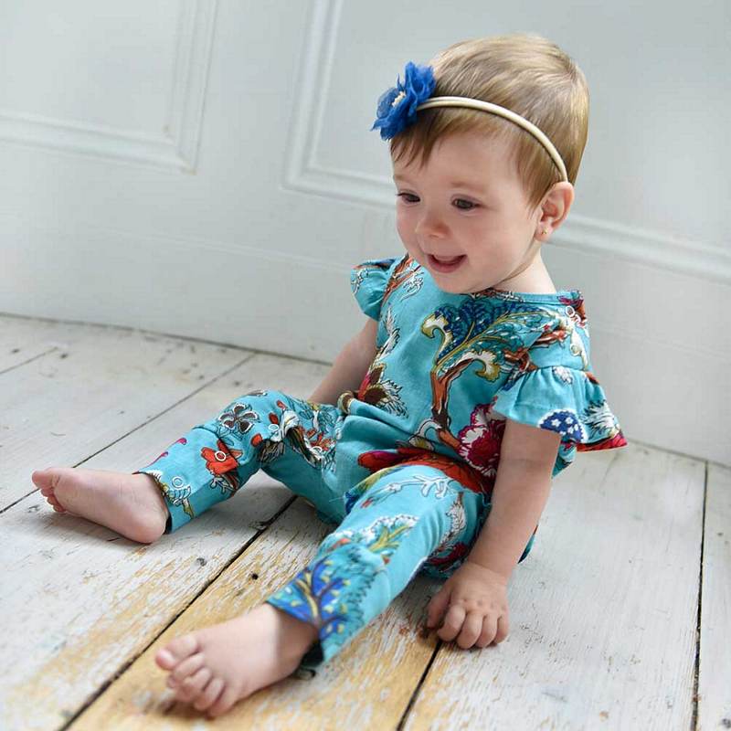 Powell Craft Teal Exotic Flower Short Sleeve Jumpsuit JS8415 model 5