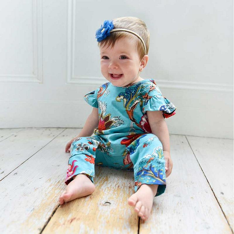 Powell Craft Teal Exotic Flower Short Sleeve Jumpsuit JS8415 model 6