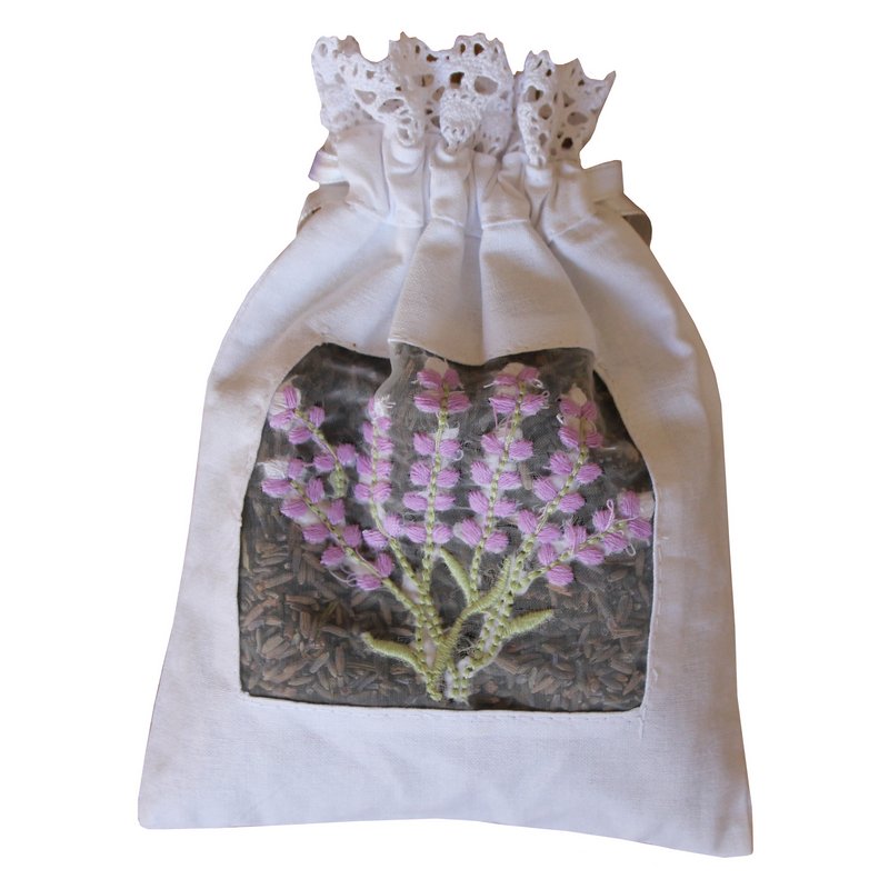 Powell Craft White Cotton Voile Sachet Embroidered Lavender LS10 main