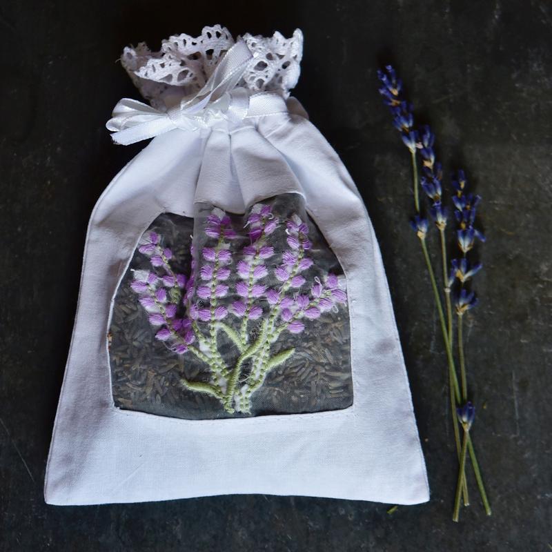 Powell Craft White Cotton Voile Sachet Embroidered Lavender LS10 lifestyle shot