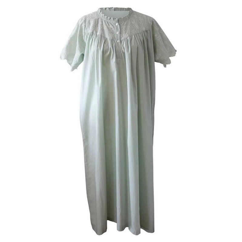 Powell Craft Zoe Embroidered Short Sleeve Nightdress Green SN107GR front