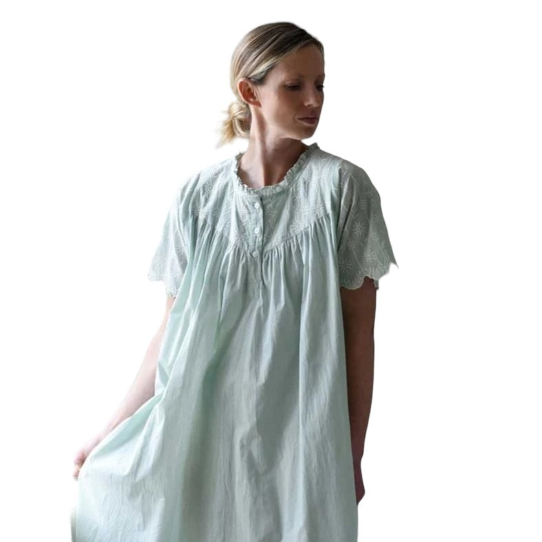 Powell Craft Zoe Embroidered Short Sleeve Nightdress Green SN107GR on model main