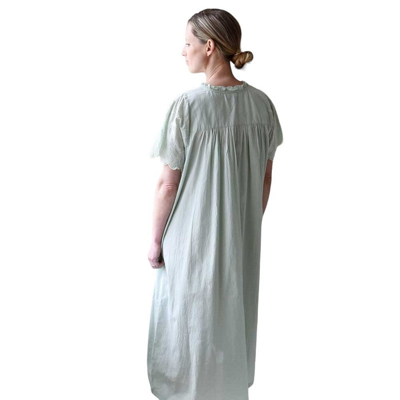 Powell Craft Zoe Embroidered Short Sleeve Nightdress Green SN107GR on model rear