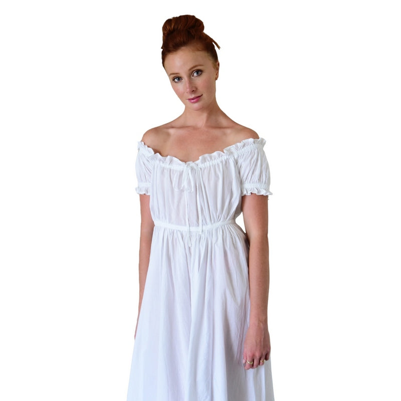 Powell Craft Darcey Cotton Nightdress with Ruffled Sleeves SN190 on model close-up