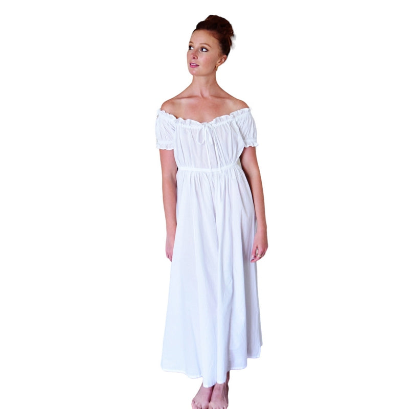 Powell Craft Darcey Cotton Nightdress with Ruffled Sleeves SN190 on model front