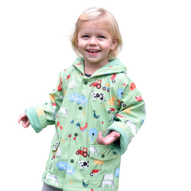 Powell Craft On The Farm Print Rain Coat RMFM on child model front