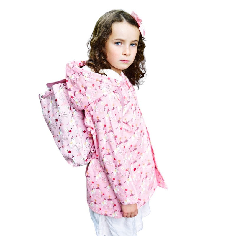 Powell Craft Pony Raincoat RMPO on girl side with matching backpack