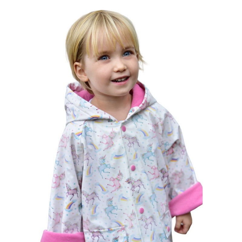 Powell Craft Unicorn Print Rain Mac RMUN on girl front