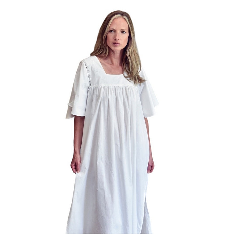 Powell Craft Valentina Wide Sleeves Cotton Nightdress SN216 on model 1 close-up