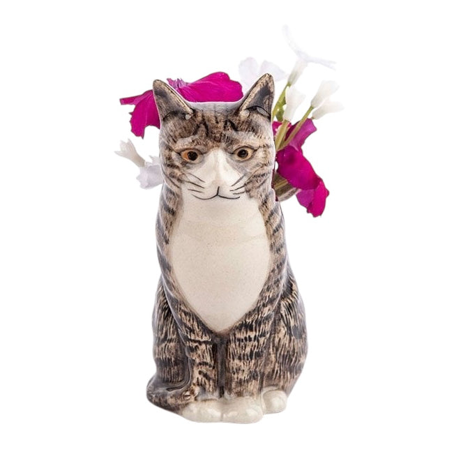 Quail Ceramics Bud Vase Millie Cat with flowers