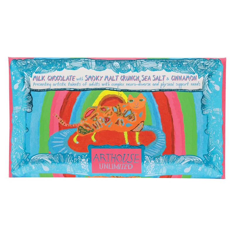 Rainbow Cat Milk Chocolate Bar Smoky Malt Crunch front