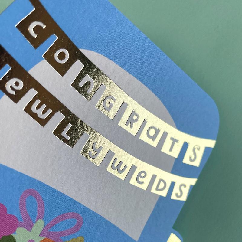 Raspberry Blossom Congrats Newlyweds Just Married Card BRS10 detail