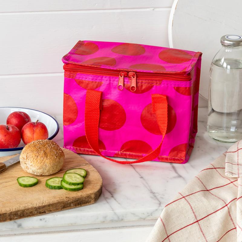 Red Spot On Pink Insulated Lunch Bag 29840 lifestyle