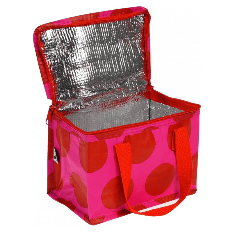 Red Spot On Pink Insulated Lunch Bag 29840 open