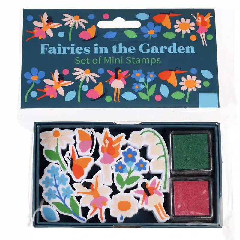 Rex International Fairies In The Garden Set Of Mini Stamps 29647 open in box