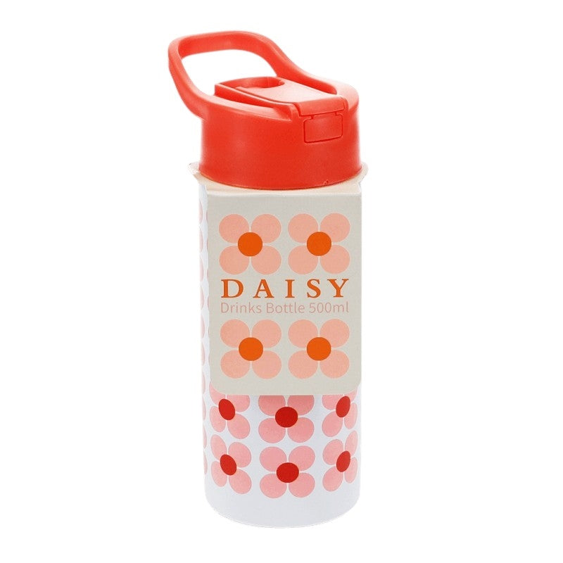 Rex International Stainless Steel Drinking Bottle with Push Button Pink Daisy 30966 label front