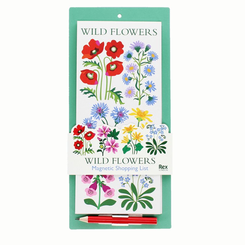 Rex International Wild Flowers Magnetic Shopping List & Pencil 29361 front