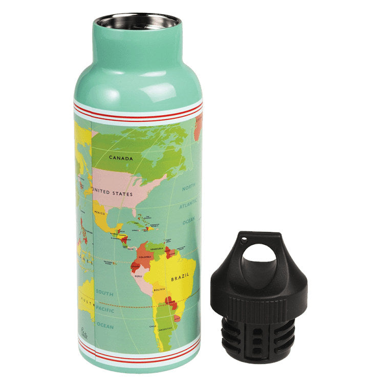 Rex London World Map Stainless Steel Drinking Bottle 28893 open